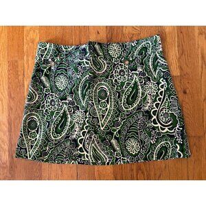 Lilly Pulitzer Womens Size 6 Green Floral Paisley Corduroy A-Line Mini Skirt